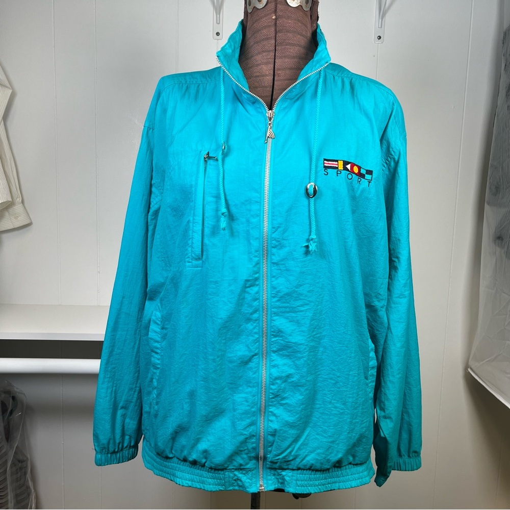 Vintage 90's Full Zip Nylon Lightweight Windbreaker Jacket Teal Blue